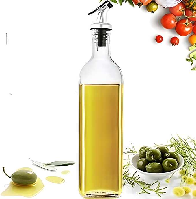 Oil Dispenser Bottle Vinegar Bottle 1000ml Glass Bottle for Cooking Lead for Kitchen pack of 2