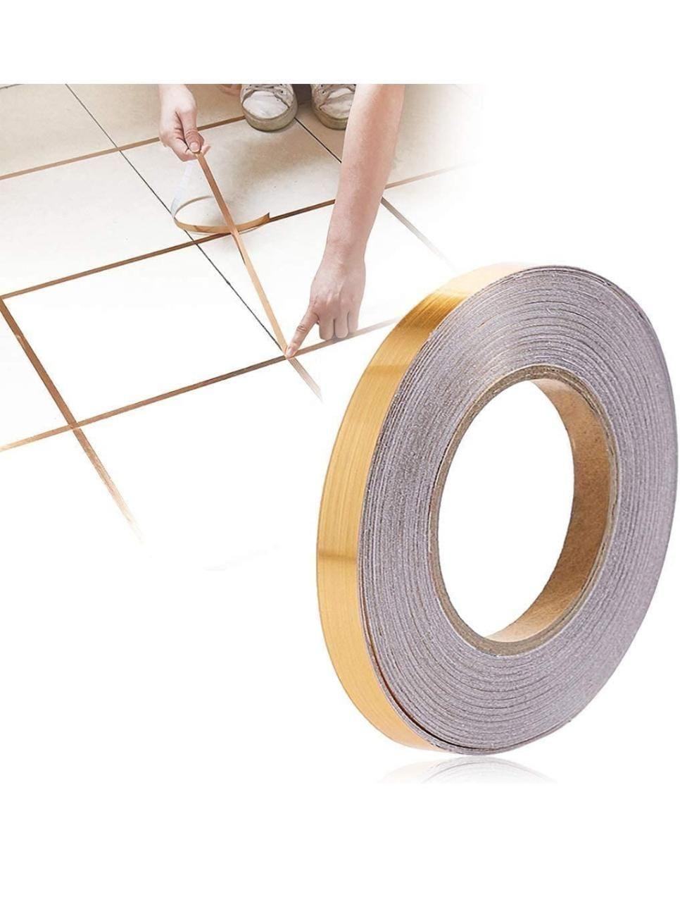 Tape-Ceramic Tile Mildewproof Gap Tape Tile Gap Sealing Tape Waterproof Foil Strip Silver Golden Rims (Pack of 2,4)