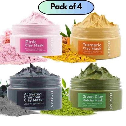 Pink, Turmeric, Activated Charcoal, Green Matcha Face Clay Mask 50 grm each Pack of 4