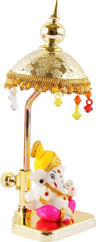 Exquisite Marble Ganesh with Umbrella Elegant Idol Decorative Showpiece - 20 cm  (Polyresin, Multicolor)