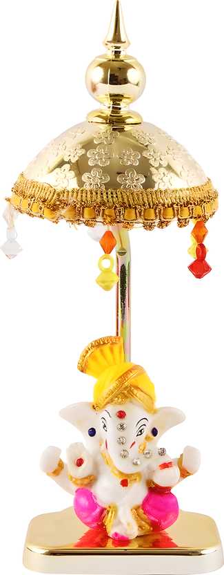 Exquisite Marble Ganesh with Umbrella Elegant Idol Decorative Showpiece - 20 cm  (Polyresin, Multicolor)