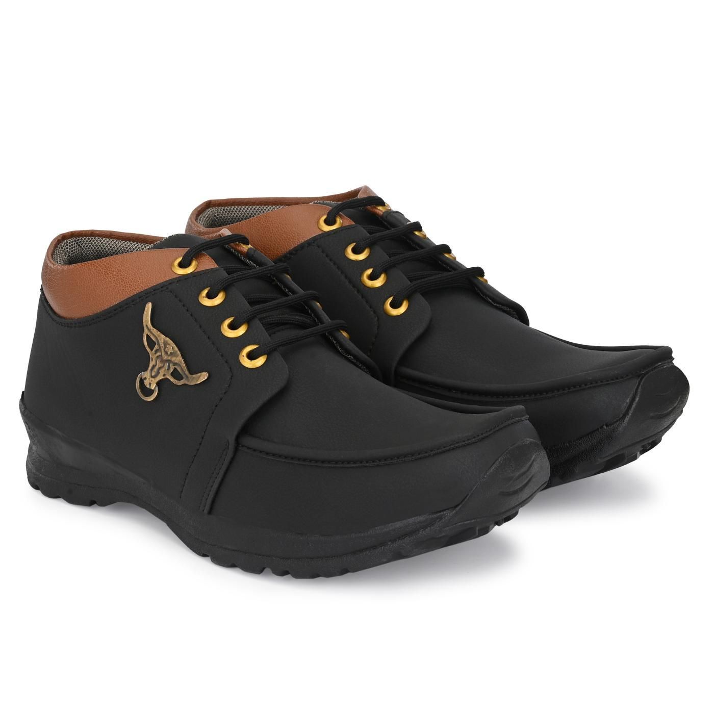 Men's Synthetic Leather Lace Up Boot Slide Casual Shoe Black